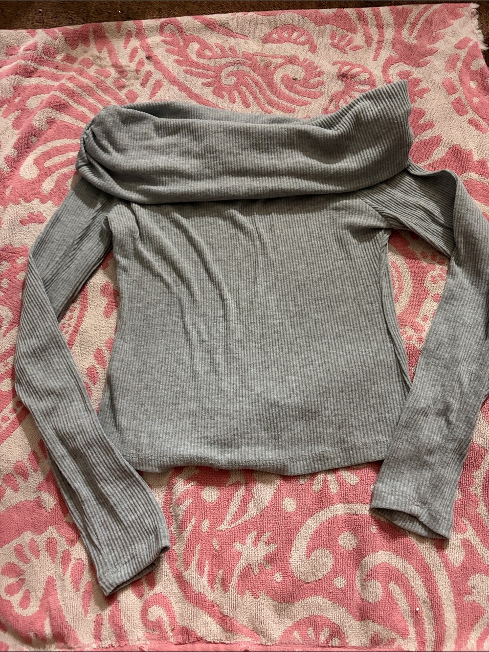 iris Light Gray Off-Shoulder Ribbed Sweater